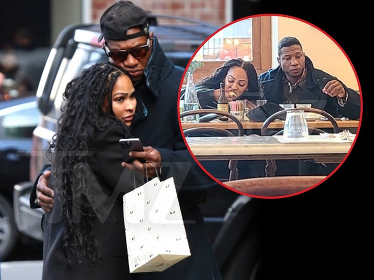 Jonathan Majors Cuddles Girlfriend Meagan Good In NYC Day Before Trial