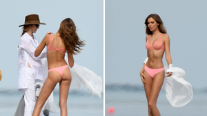 Victoria's Secret Angel Josephine Skriver Looks Fine in Pink Beach Lingerie