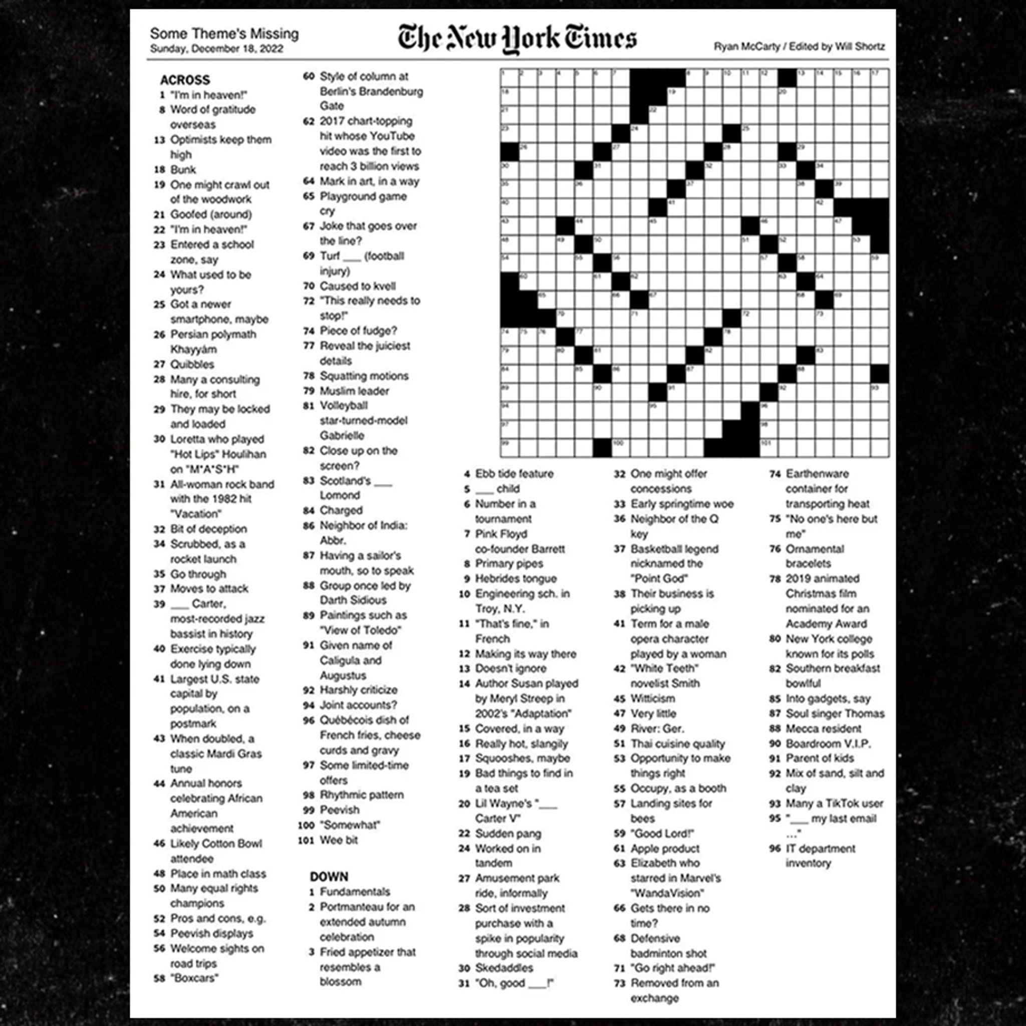 1229-22 NY Times Crossword 29 Dec 22, Thursday 