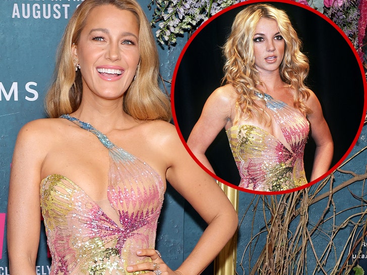 Blake Lively Channels Britney Spears at Movie Premiere With Versace Dress