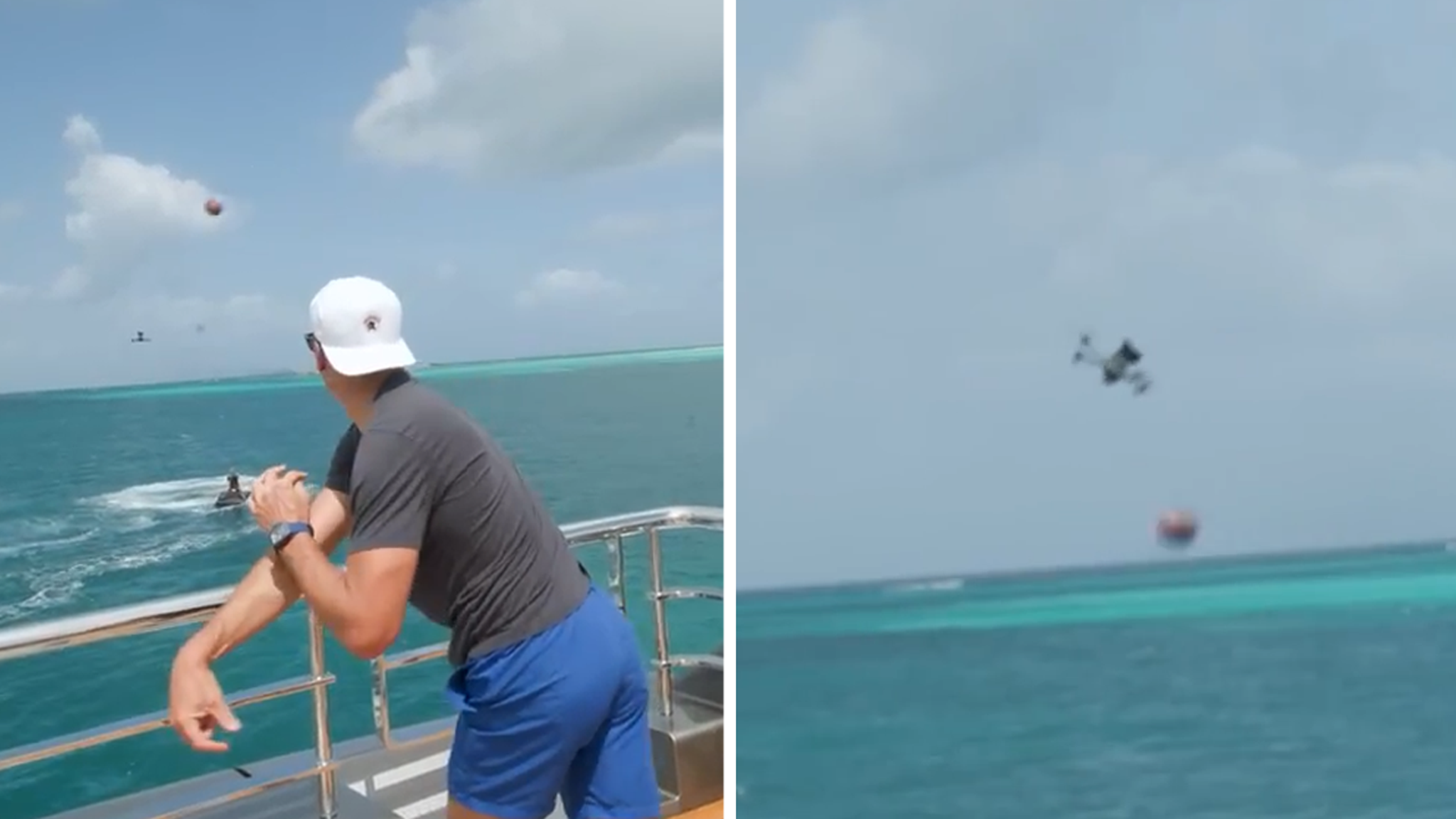 Tom Brady knocks MrBeast's drone out of sky with football throw from $300m  yacht