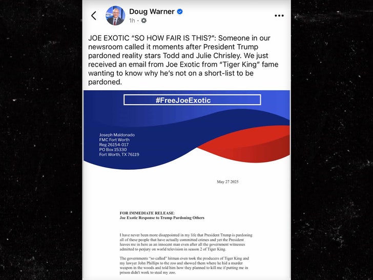 Doug Warner Joe Exotic Pardon Facebook X sub -sub.