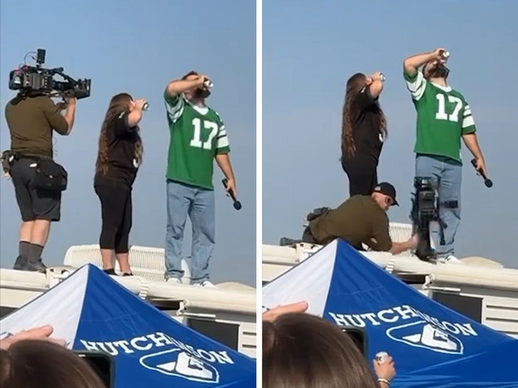 Jason Kelce Pounds Beer On Top of RV, Cameraman Falls Through Ceiling