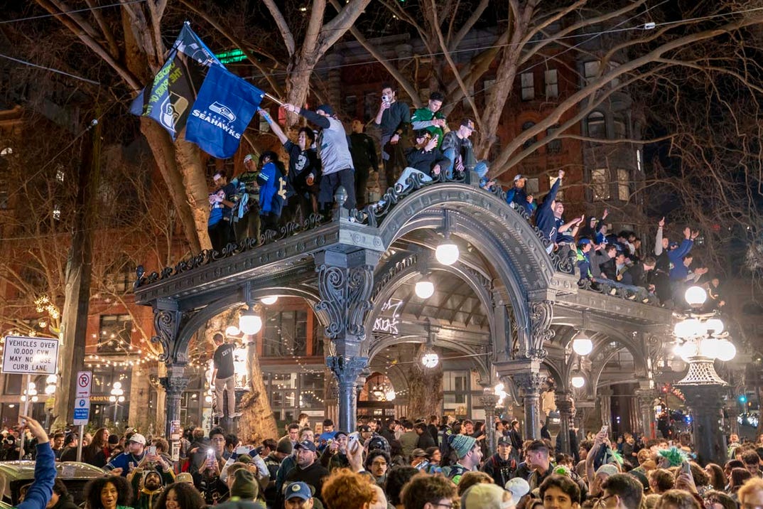 Seattle Seahawks fans celebrate Super Bowl win