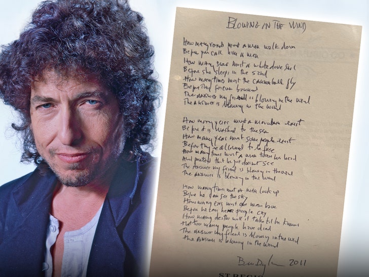 Bob Dylan’s Handwritten Lyrics to ‘Blowin’ in the Wind’ Up for Sale