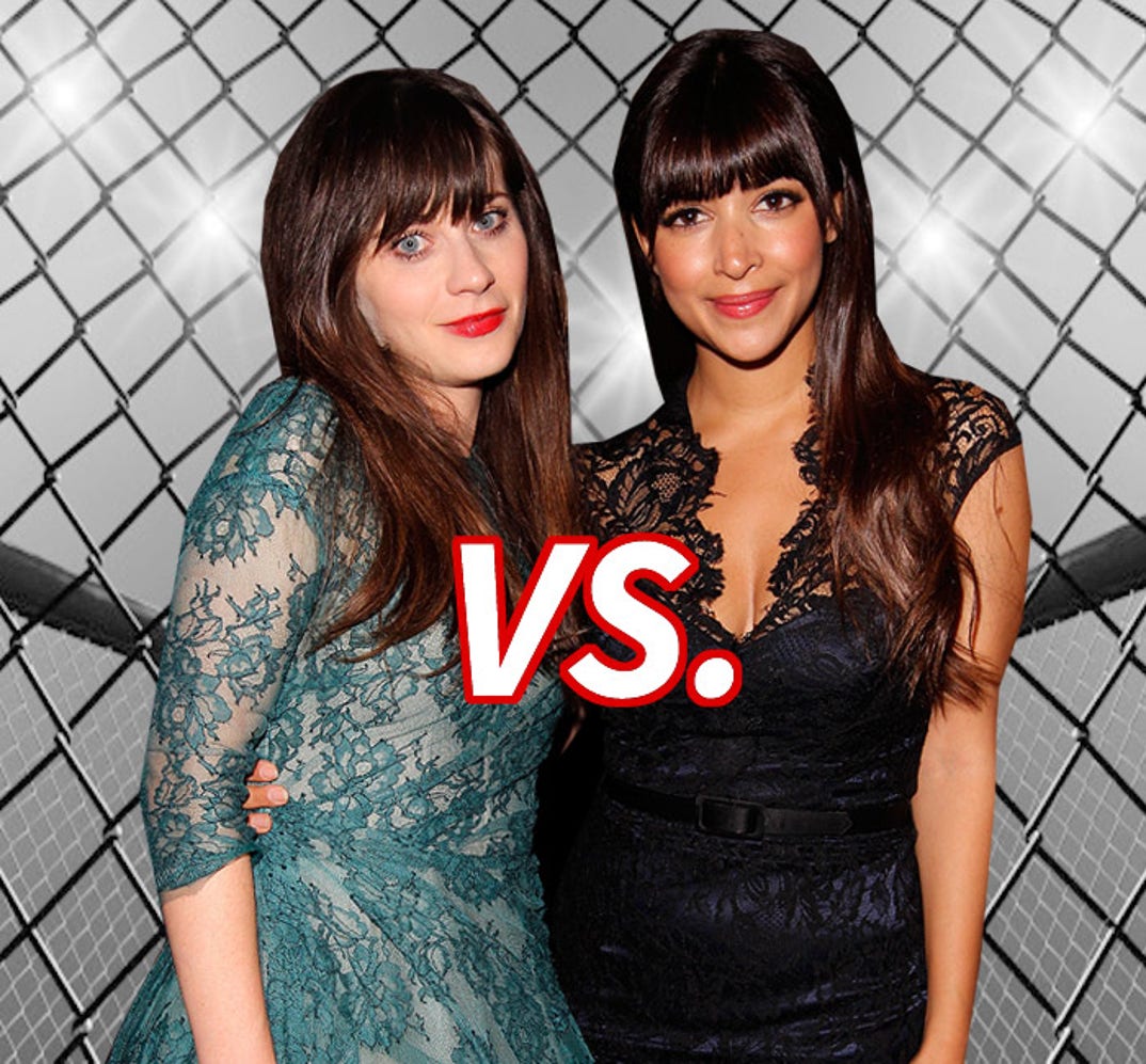 Zooey Deschanel (35) vs. Hannah Simone (34) for the cutest girl on New Girl.