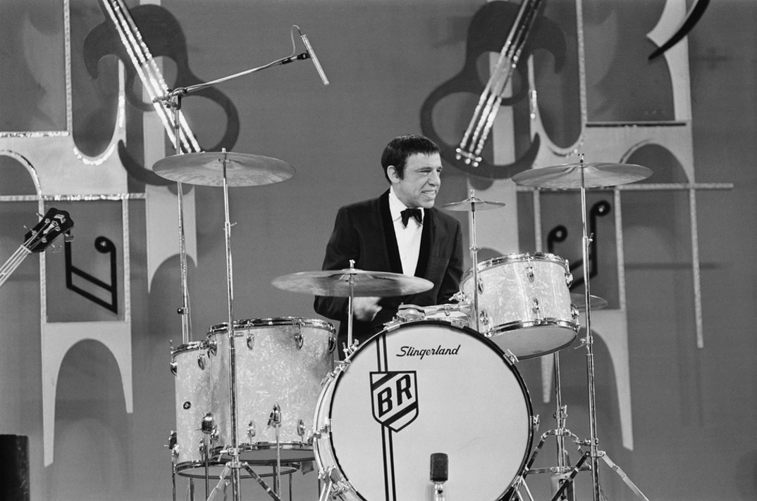 Drummer Buddy Rich playing drums during a Royal Variety Performance, London.