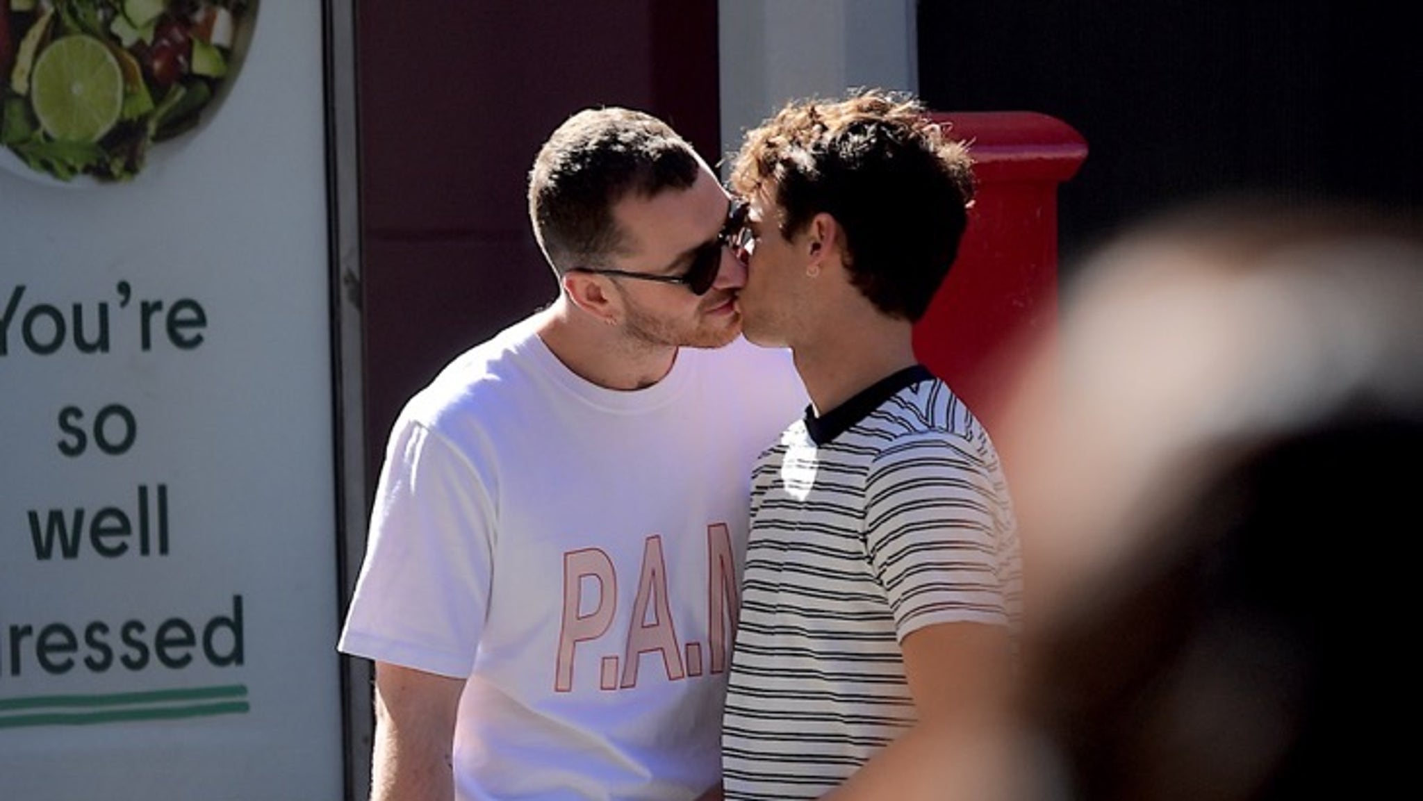 Sam Smith Kissing Brandon Flynn in NYC.