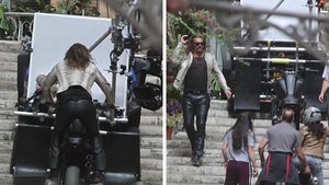 Jason Momoa Rides Motorcycle Up Stairs for 'Fast & Furious 10'