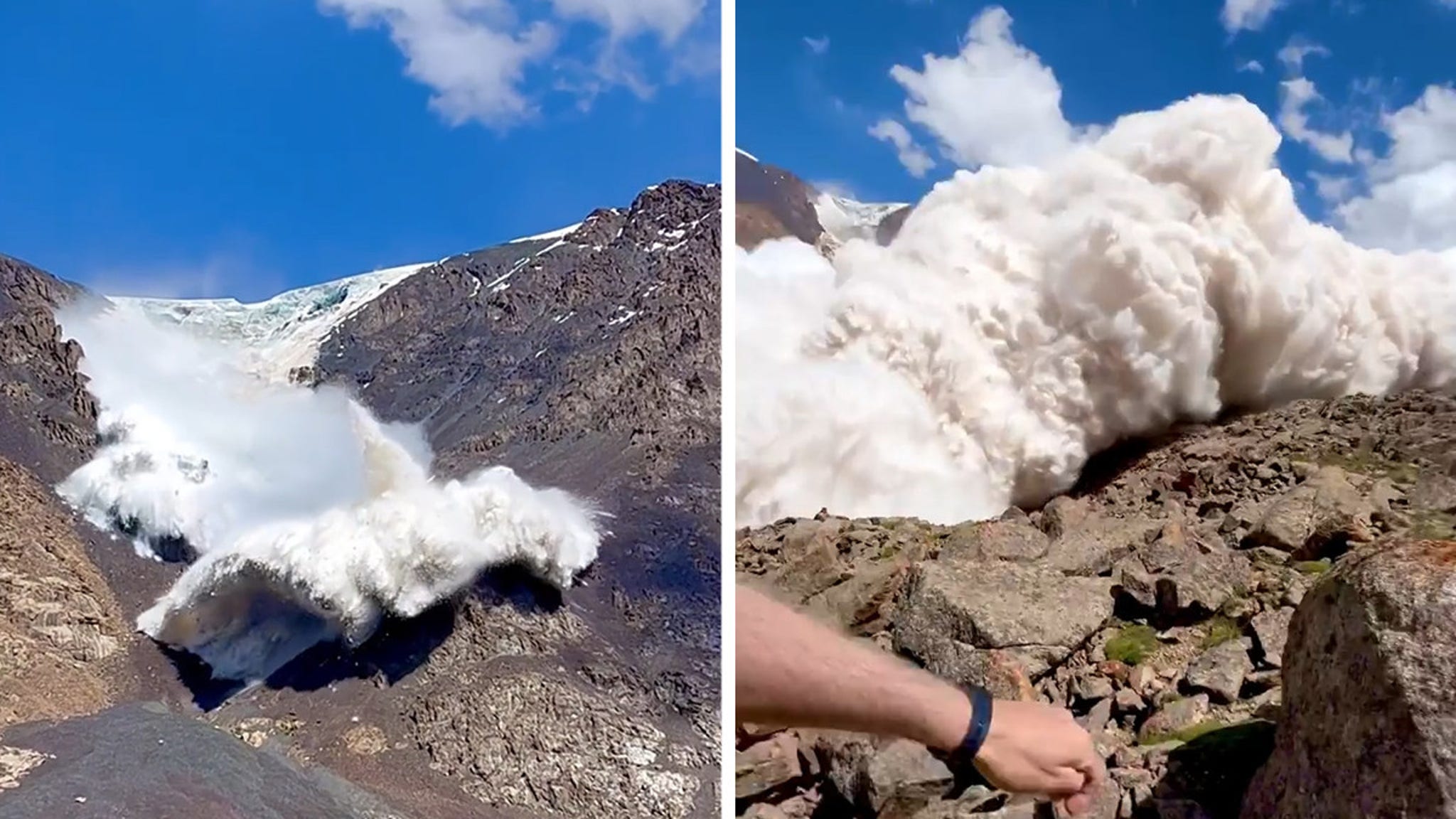 Massive avalanche captured by camera, nearly sweeps photographer away