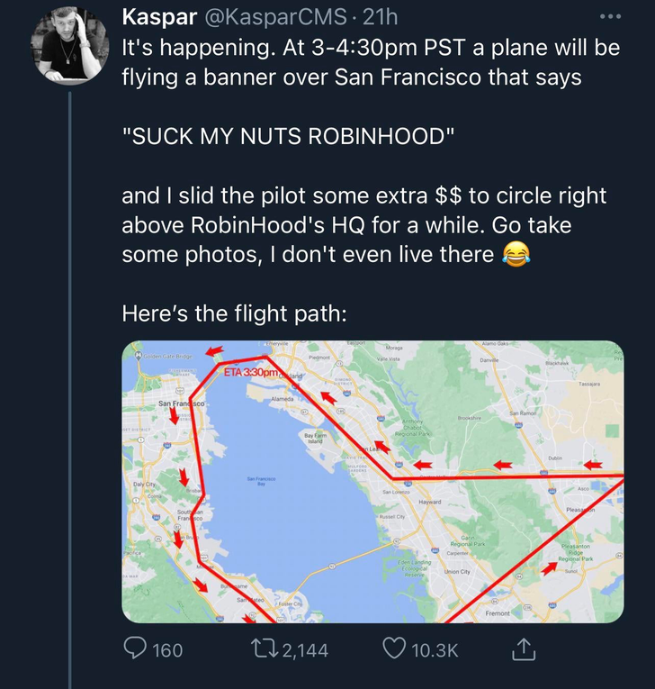 Plane Flies Over Robinhood Hq With Suck My Nuts Banner