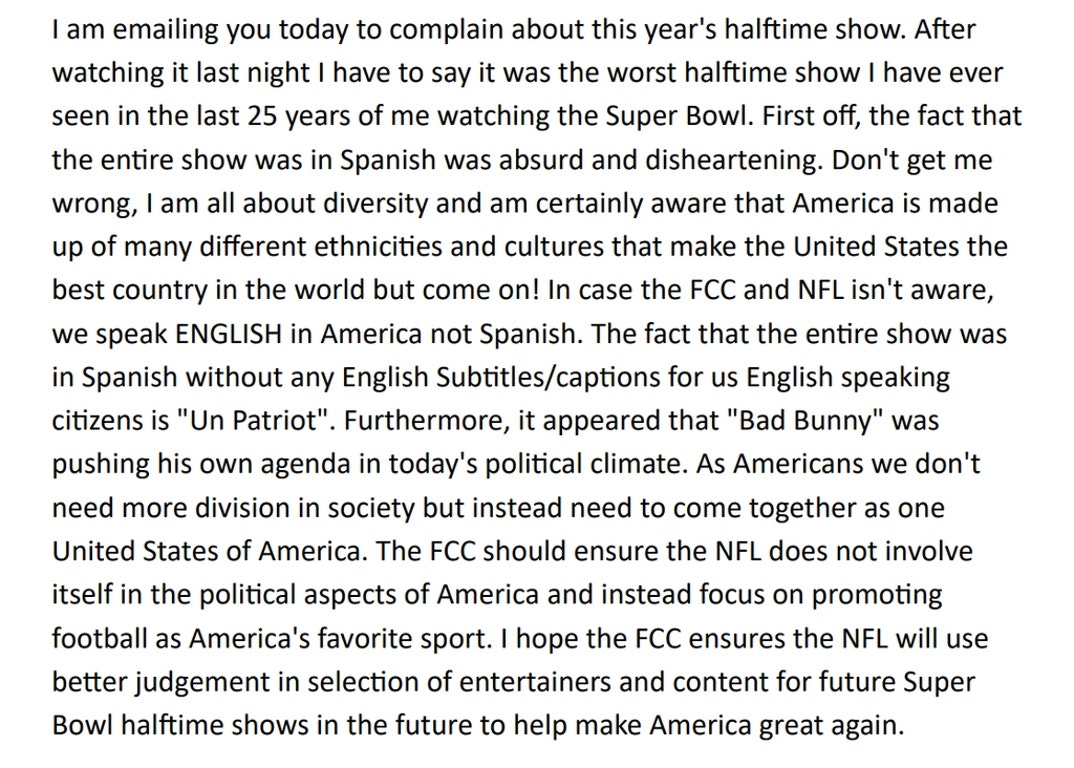 Super Bowl Half Time Complaints 12