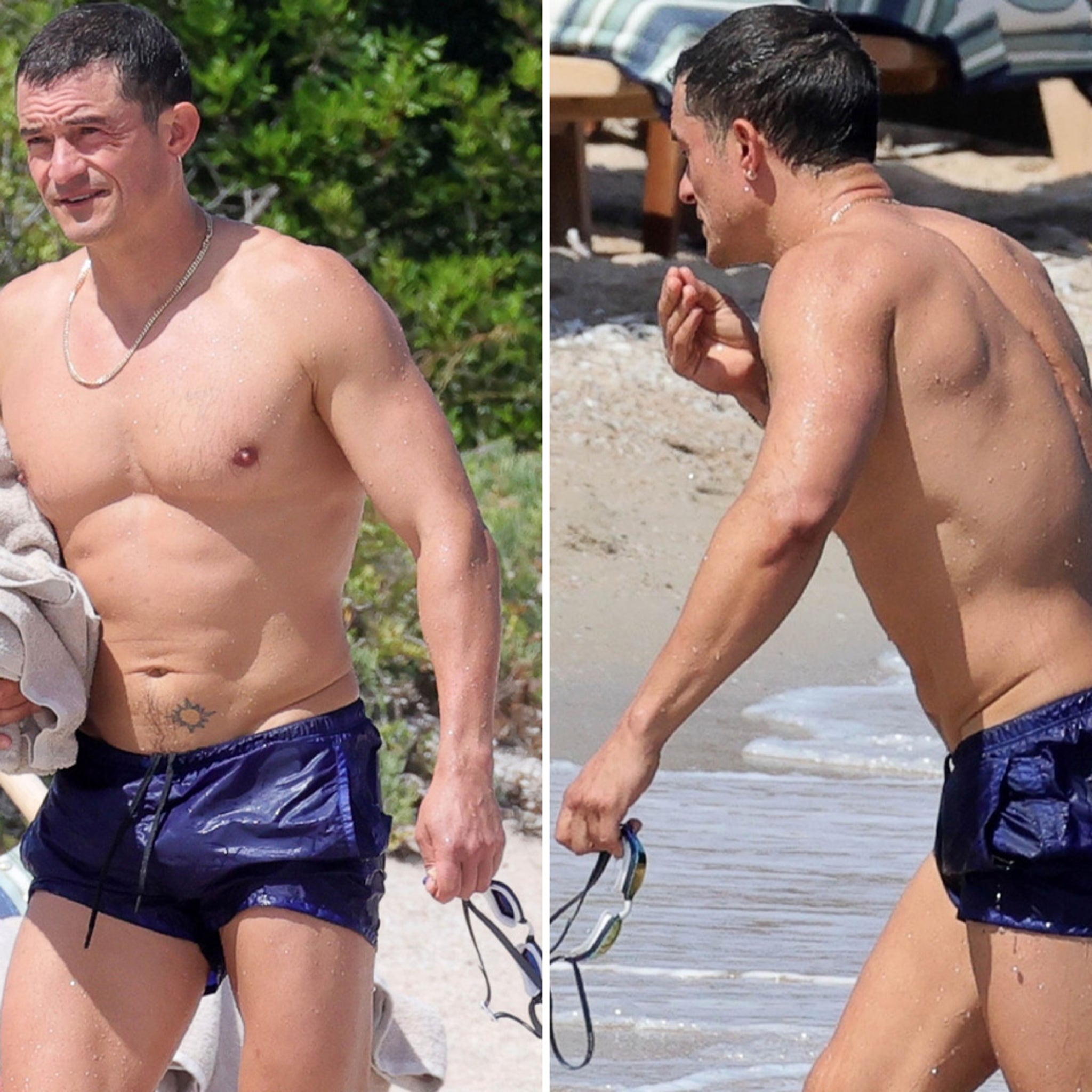 Orlando Bloom Strips Down, Goes For A Swim at Italian Beach