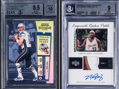 0409 tom brady lebron james card front