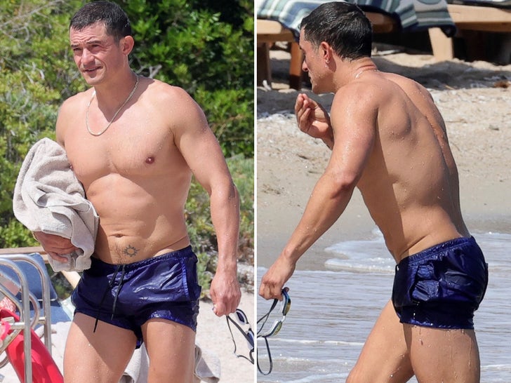 Orlando Bloom Goes For A Swim at Italian Beach
