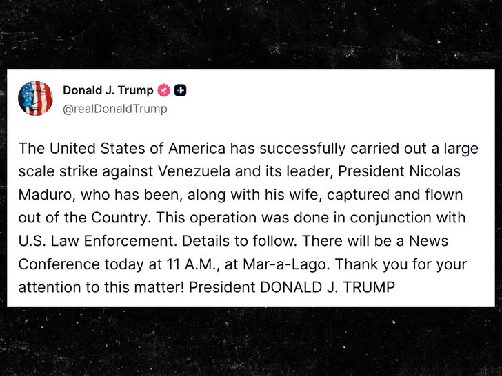 President Trump Says U.S. Conducted Airstrikes on Venezuela, Captured Leader 1 donald trump nicolas maduro truth social sub