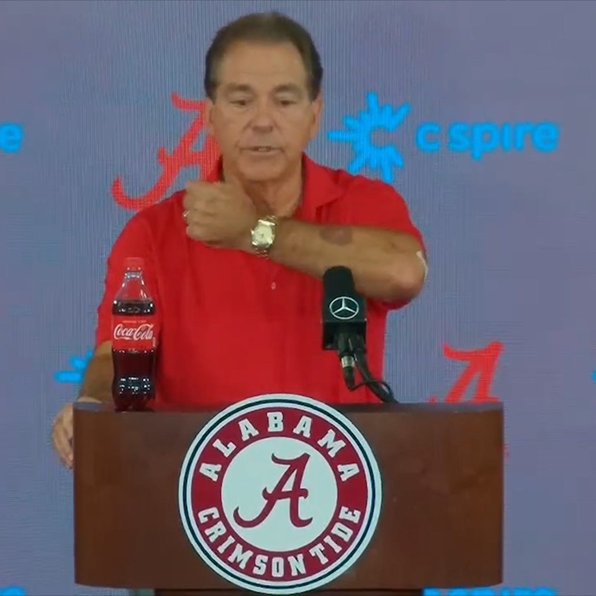 Nick Saban Shows Big Bruise From Texas A&M Fans Rushing The Field