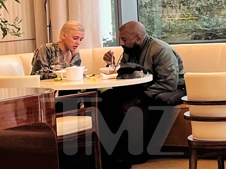 kanye west has lunch with mystery blonde