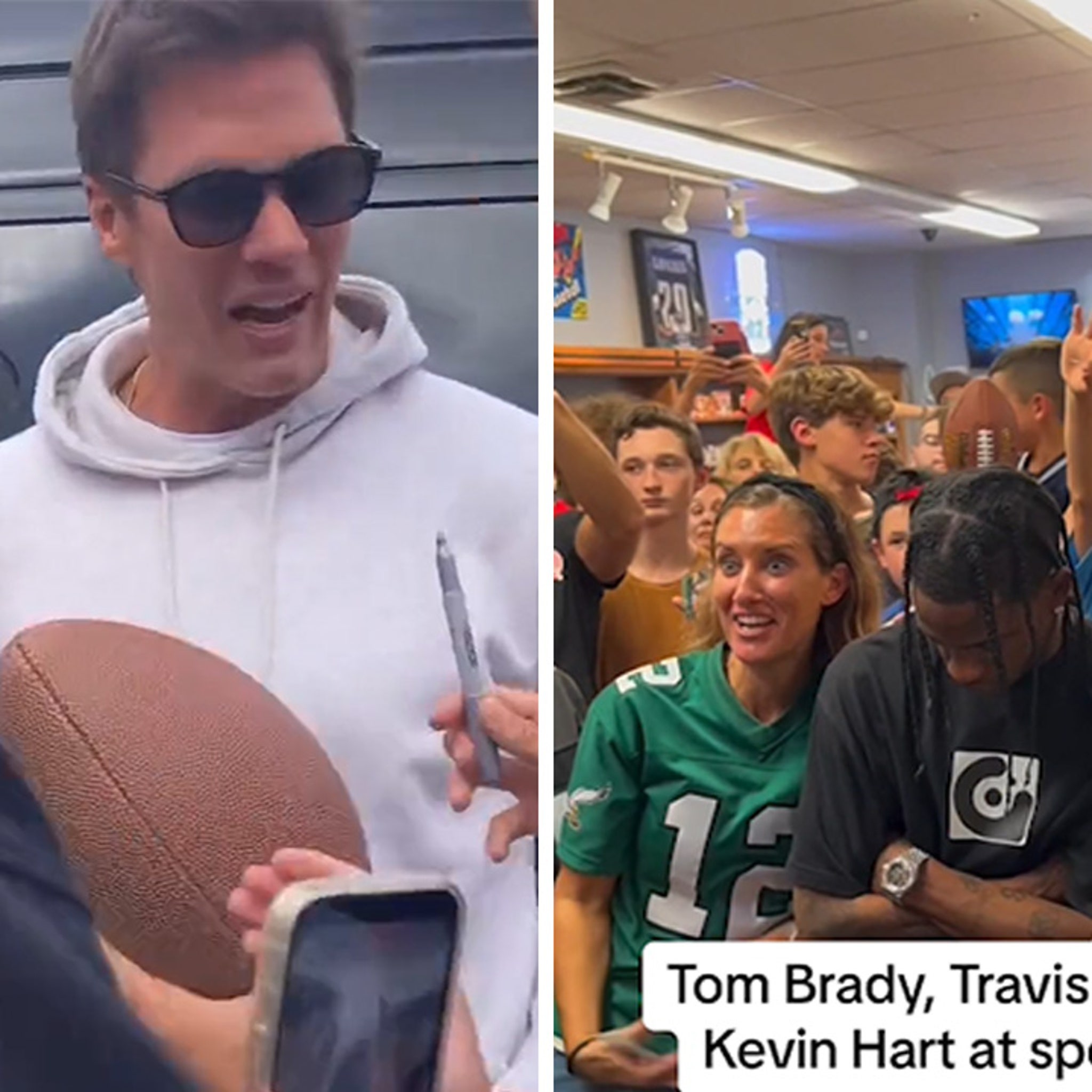 Tom Brady Makes Surprise Visit to Trading Card Store with Kevin Hart,  Travis Scott