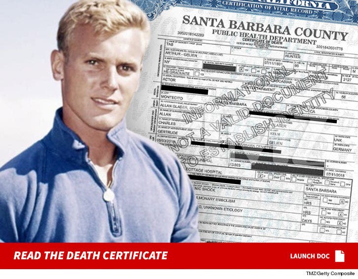 Actor Tab Hunter S Death Certificate Shows He Died From Heart Failure