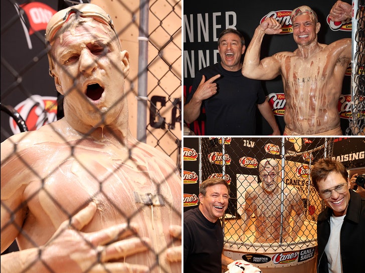 Tom Brady and Rob Gronkowski Raising Cane's Dunk Tank