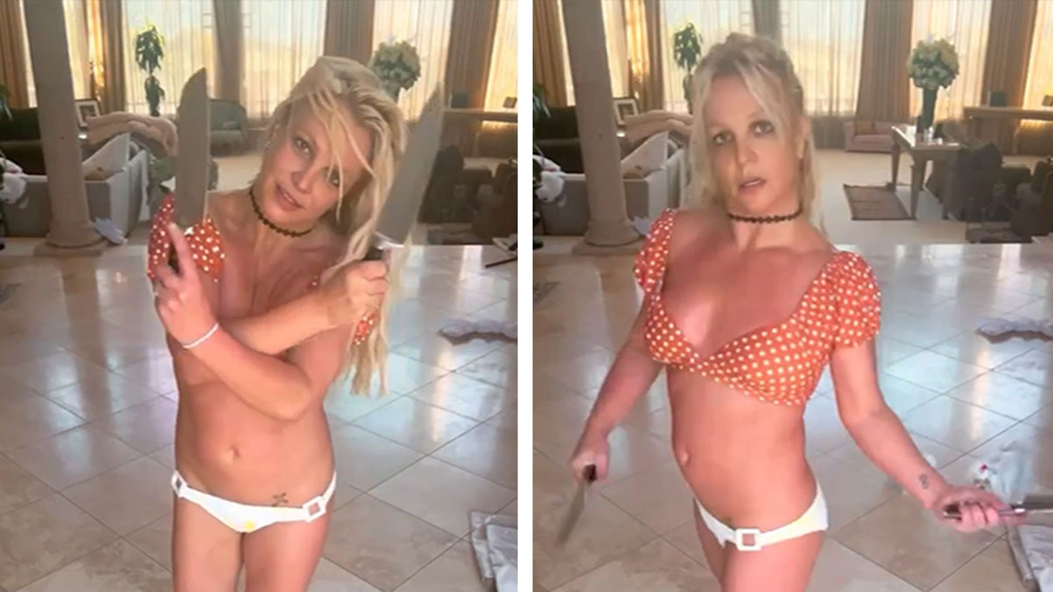 Photo of Britney Spears Dangerously Dances with Butcher Knives in Bizarre Video