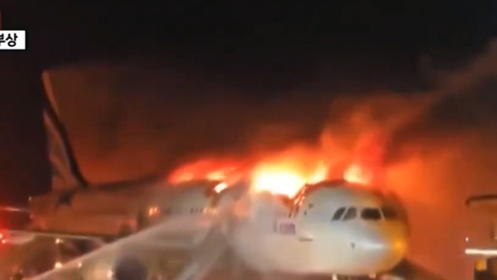 Pesawat penumpang terbakar di bandara Korea Selatan, di video