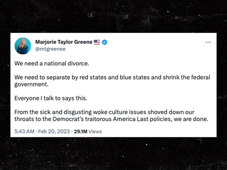 Marjorie Taylor Greene  tweet on national divorce