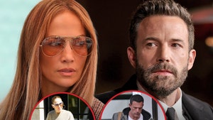 Two individual photos of both Jennifer Lopez and Ben Affleck. One of the them look serious. Another of them looking pensive, walking outside with a bag, on the day of their separation.