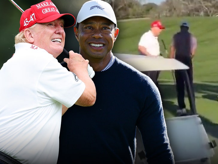 Golf Donald Trump dan Tiger Woods bersama di depan Super Bowl Lix