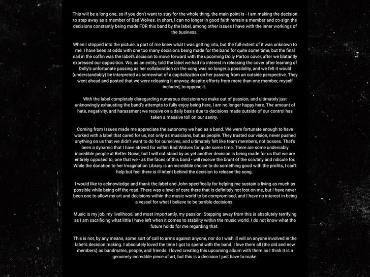 aj rebello statement on bad wolves dolly parton 1