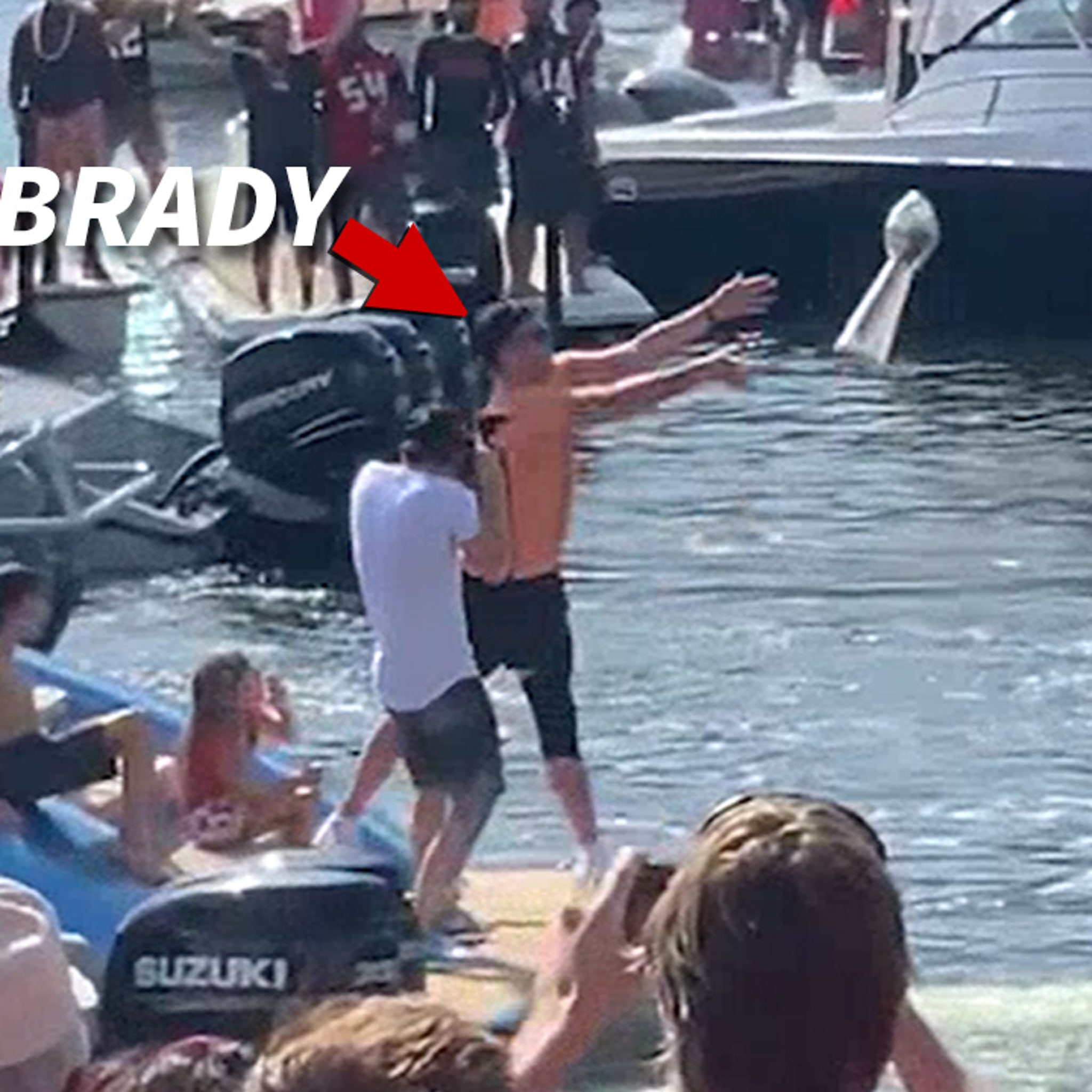 Tom Brady Tosses Trophy During Buccaneers Boat Parade