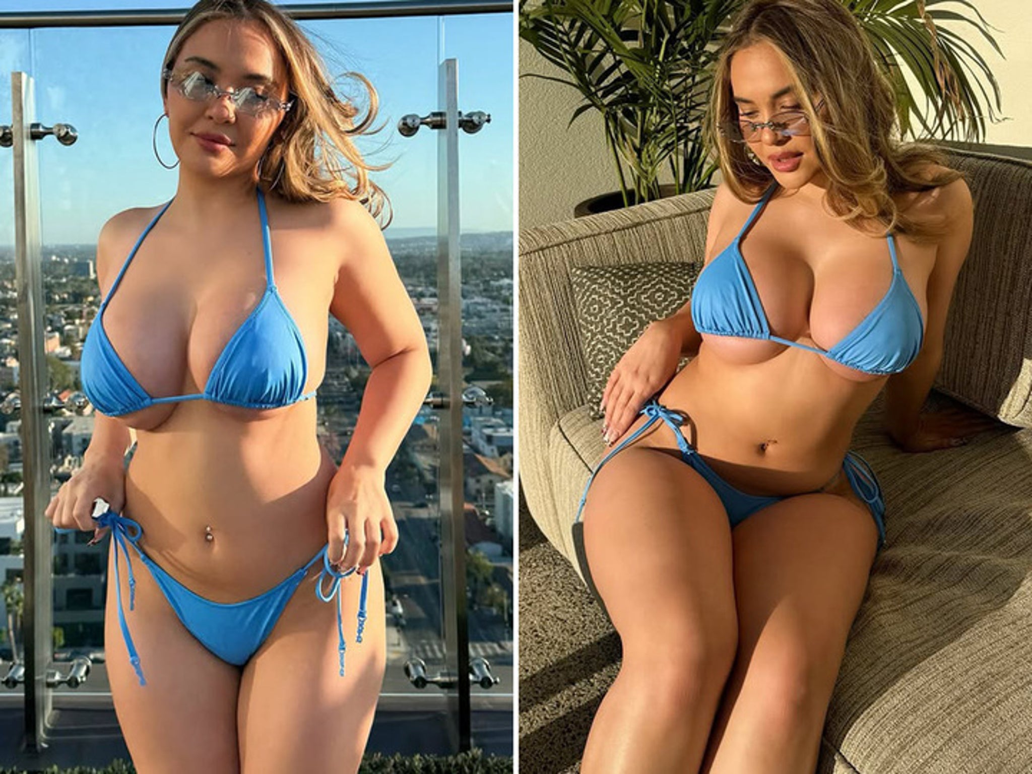 Stella Hudgens Parades Curves In Revealing Blue Bikini