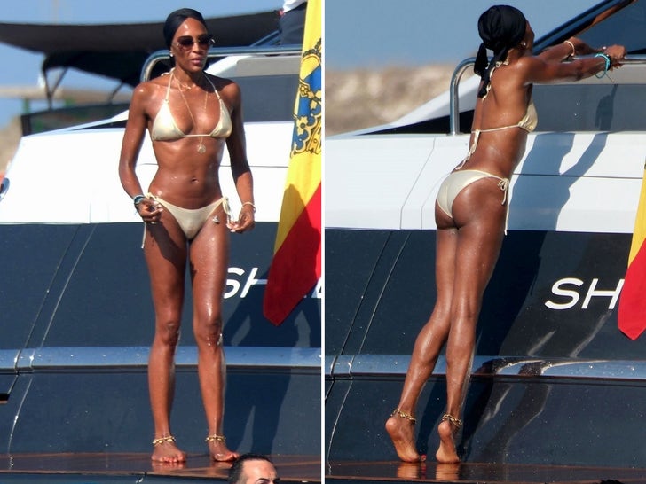 Naomi Campbell On A Yacht In A Bikini With Michelle Rodriguez and Eiza Gonzalez