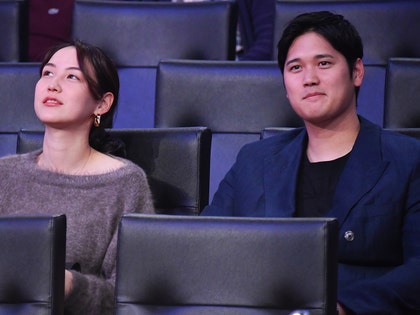 amiko Tanaka and Shohei Ohtani attend a basketball game between the Los Angeles Lakers and Portland Trailblazers at Crypto.com Arena on December 08, 2024 in Los Angeles, California