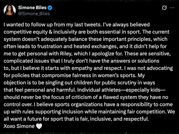 simone biles riley gaines apology tweet x sub