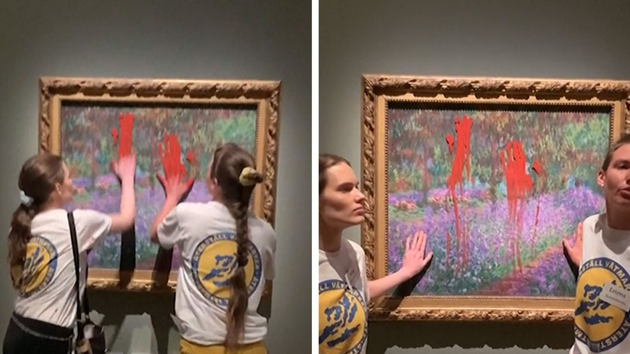 Climate activists detained after sticking hands and smearing paint on Monet piece