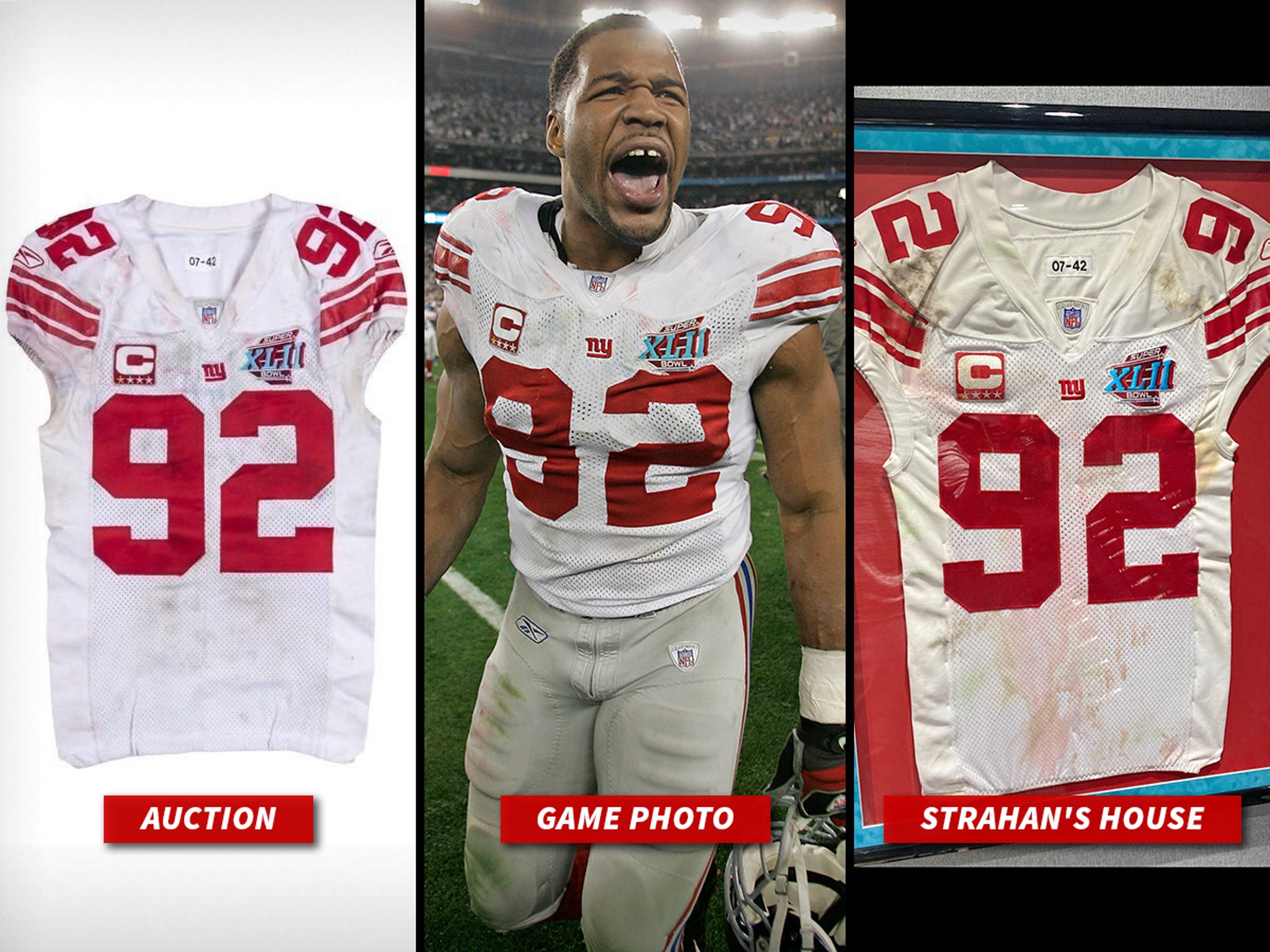 Two Michael Strahan Super Bowl 42 Jerseys Surface, War Raging Over Which Is  Fake
