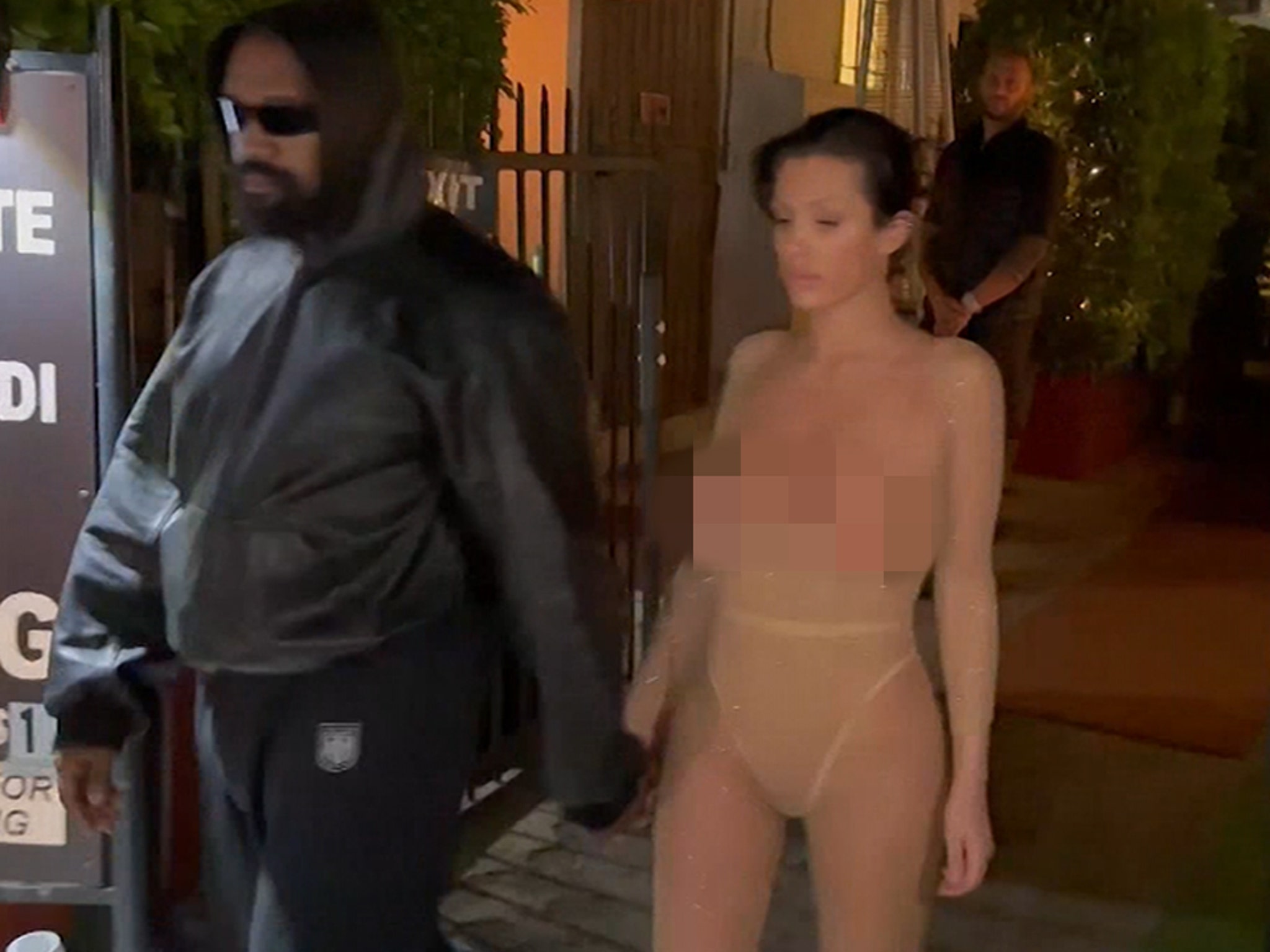 Bianca Censori Uncensored for Birthday Dinner, Boobs Fully Out In  See-Through Bodysuit