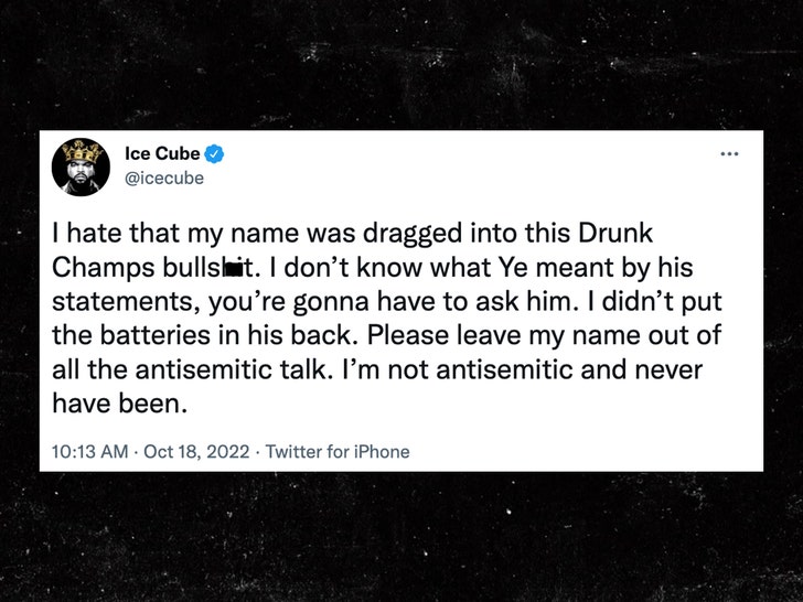 Pris tunnel sne hvid Ice Cube Denies Being Inspiration for Kanye's Antisemitic Comments
