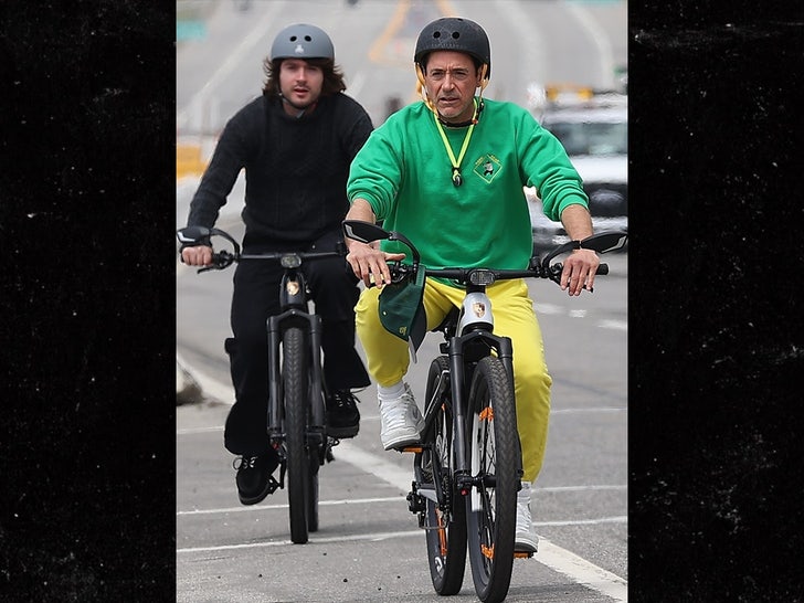 Robert Downey Jr. Malibu Biking with Son Indio in Safety-First Fashion