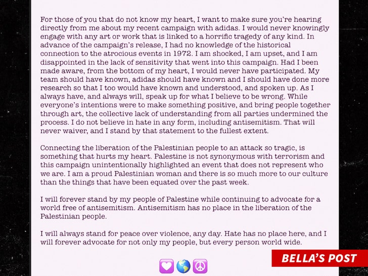 Bella Hadid y su polémica publicación en Instagram sobre adidas
