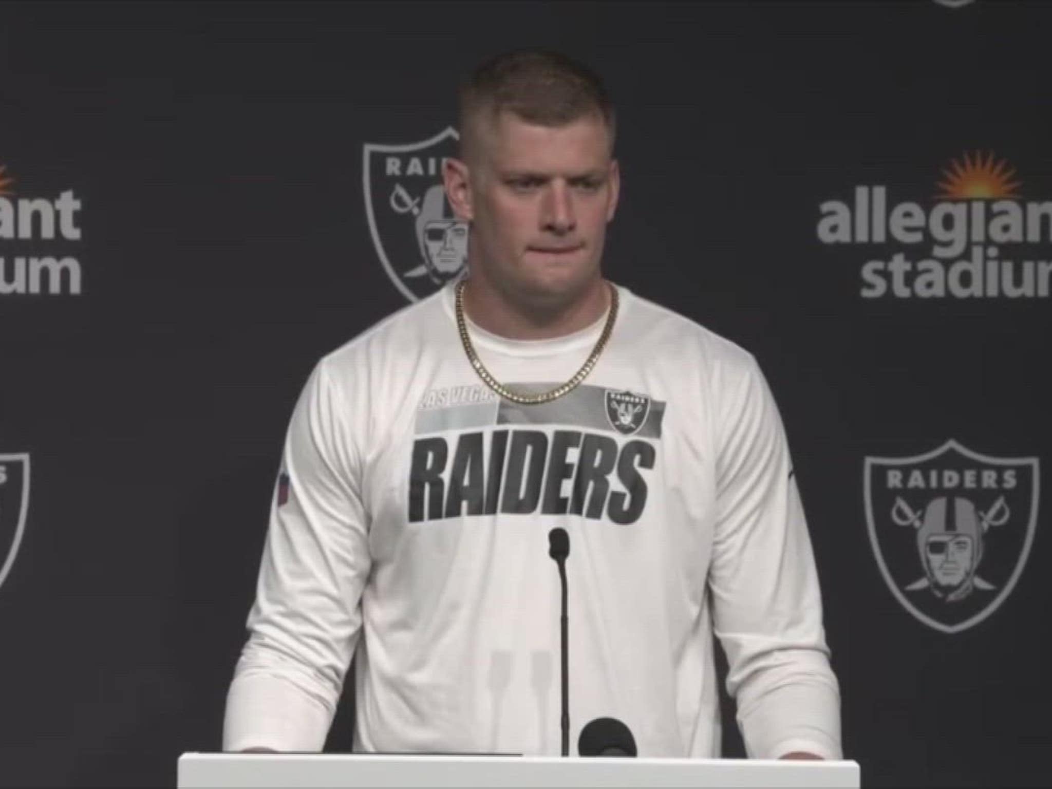 Raiders defensive end Carl Nassib (94) celebrates after beating the  Baltimore Ravens in overtim …