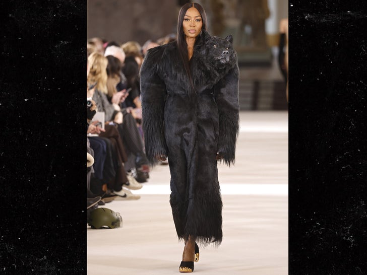 Naomi Campbell wears wolf head at haute couture fashion show