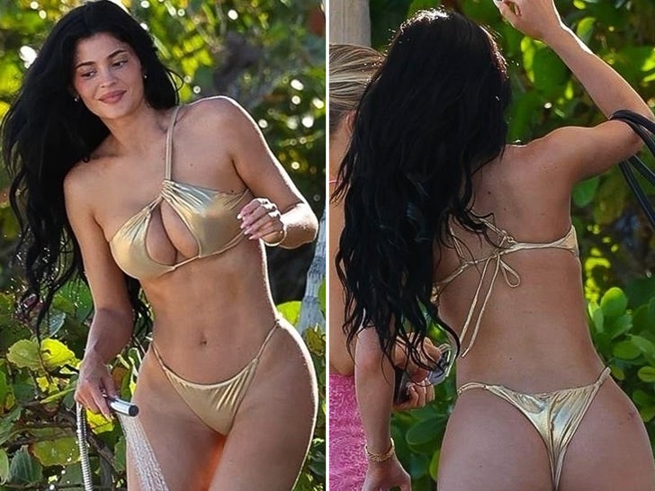 Kylie Jenner Sizzles In Gold Bikini During Beach Day