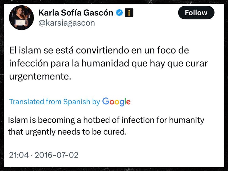 karla sofia gascon tweet islam sub