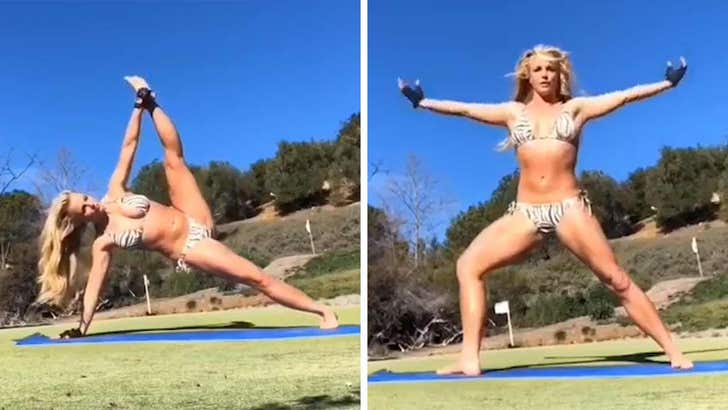 Britney Spears goes crazy doing Yoga poses in skimpy swimwear