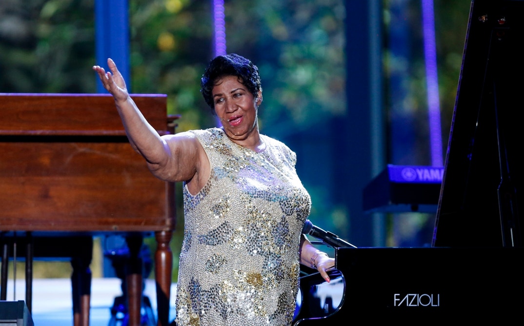 Aretha Franklin waves after her performance at the International Jazz Day Concert on the South Lawn of the White House on April 29, 2016 in Washington, DC. The event was presented by actor Morgan Freeman and included remarks by President Obama.