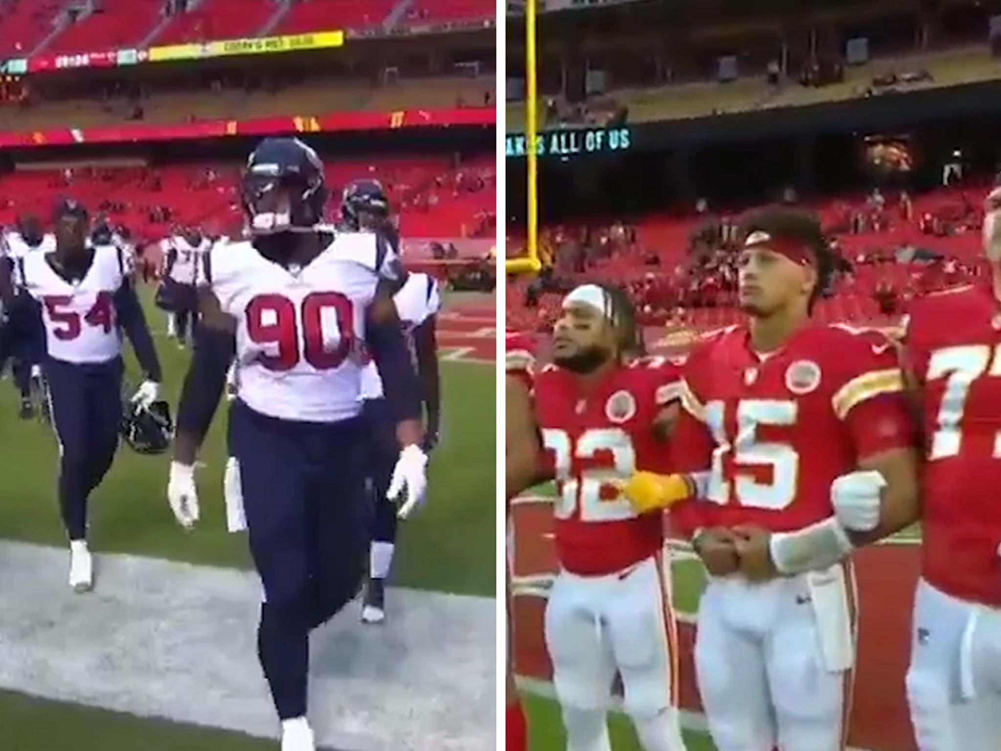 Houston Texans Leave Field For National Anthems, Chiefs Link Arms