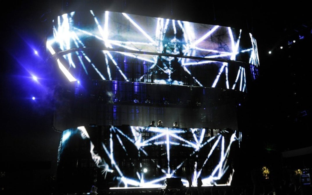 2012: Steve Angello, Axwell and Sebastian Ingrosso of Swedish House Mafia perform as part of Day 1